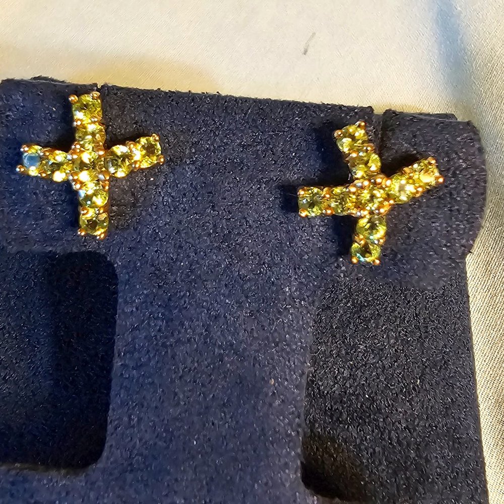 10K Cross Earrings with Green gemstones